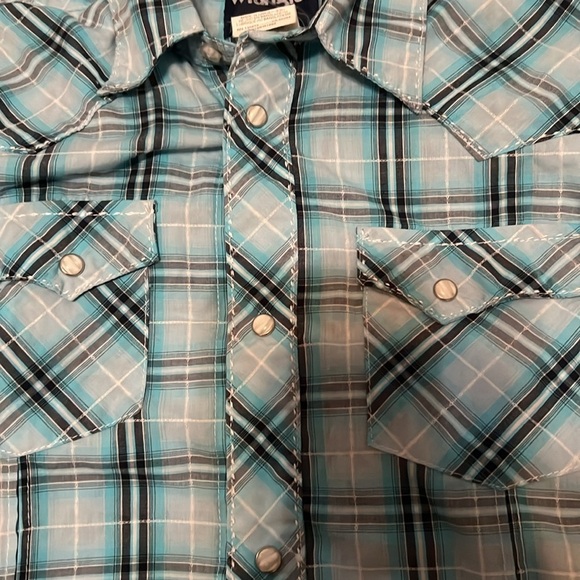 Boys Large Short Sleeve Wrangler Pearl Snap Button Down Shirt - Picture 3 of 4